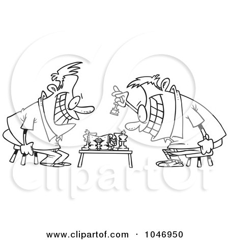 1046950-Royalty-Free-RF-Clip-Art-Illustration-Of-A-Cartoon-Black-And-White-Outline-Design-Of-Guys-Playing-Chess.jpg